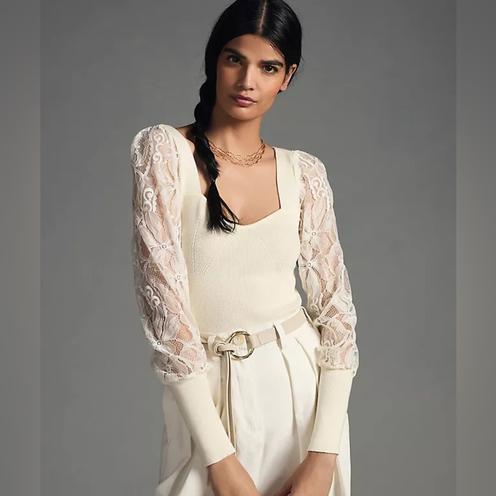 NWT Anthropologie Lace Sleeve Sweater